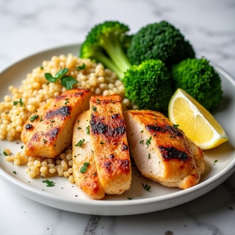 Grilled Chicken Breast with Quinoa and Steamed Broccoli
