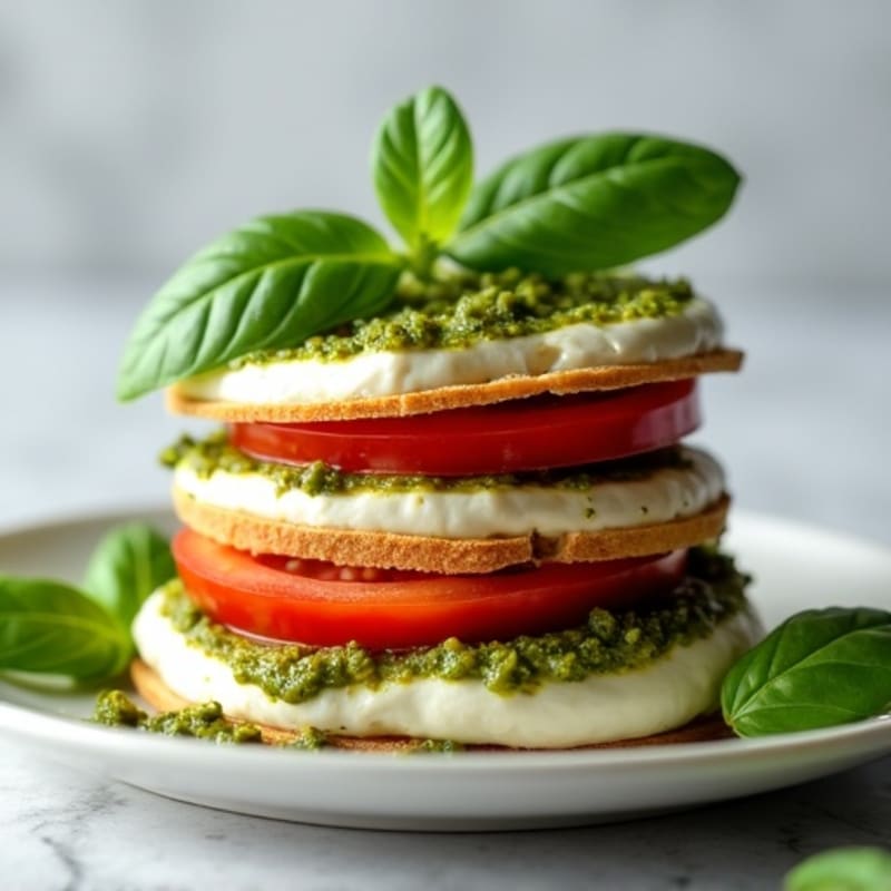 Fresh Basil Pesto Tomato Mozzarella Stack
