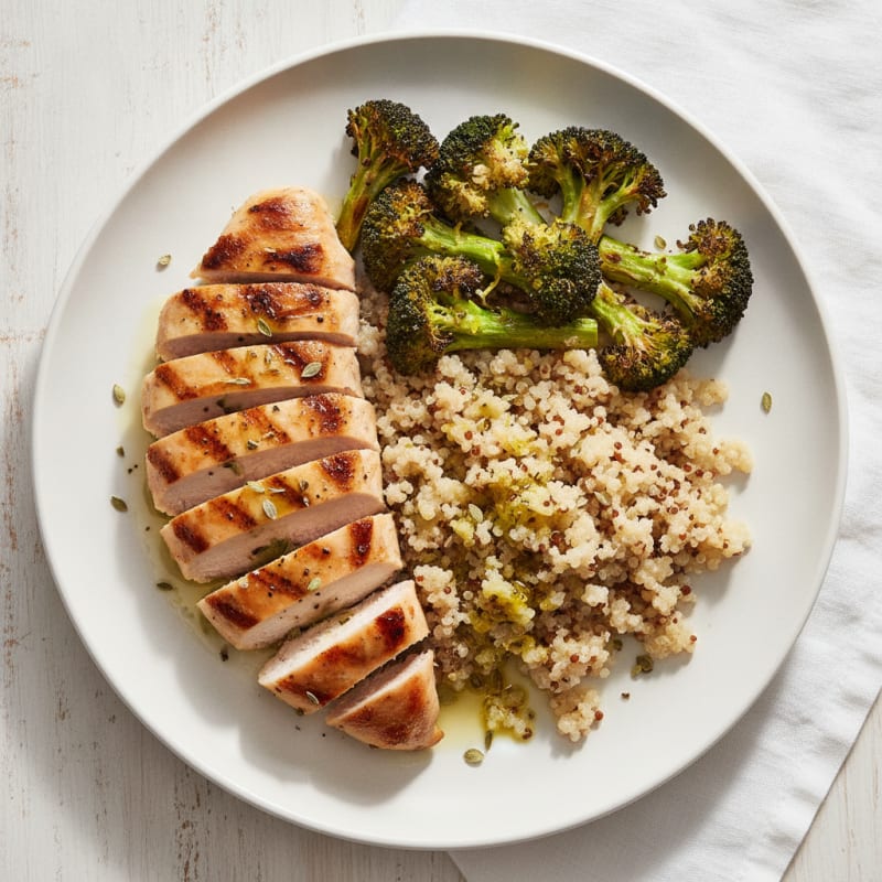 Grilled Chicken Breast with Quinoa and Roasted Broccoli
