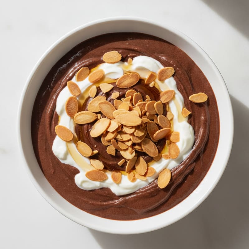 Silky Chocolate Protein Pudding with Greek Yogurt and Almonds