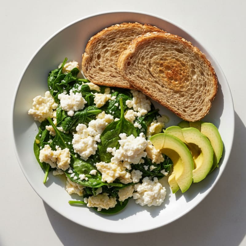 Egg White and Spinach Scramble with Cottage Cheese