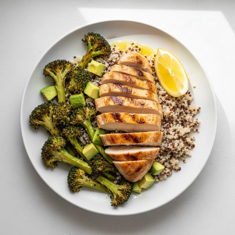 Grilled Chicken and Quinoa Bowl with Roasted Broccoli