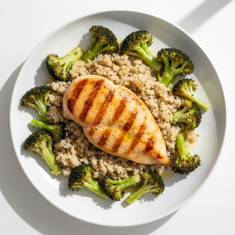 Grilled Chicken Breast with Quinoa and Roasted Broccoli