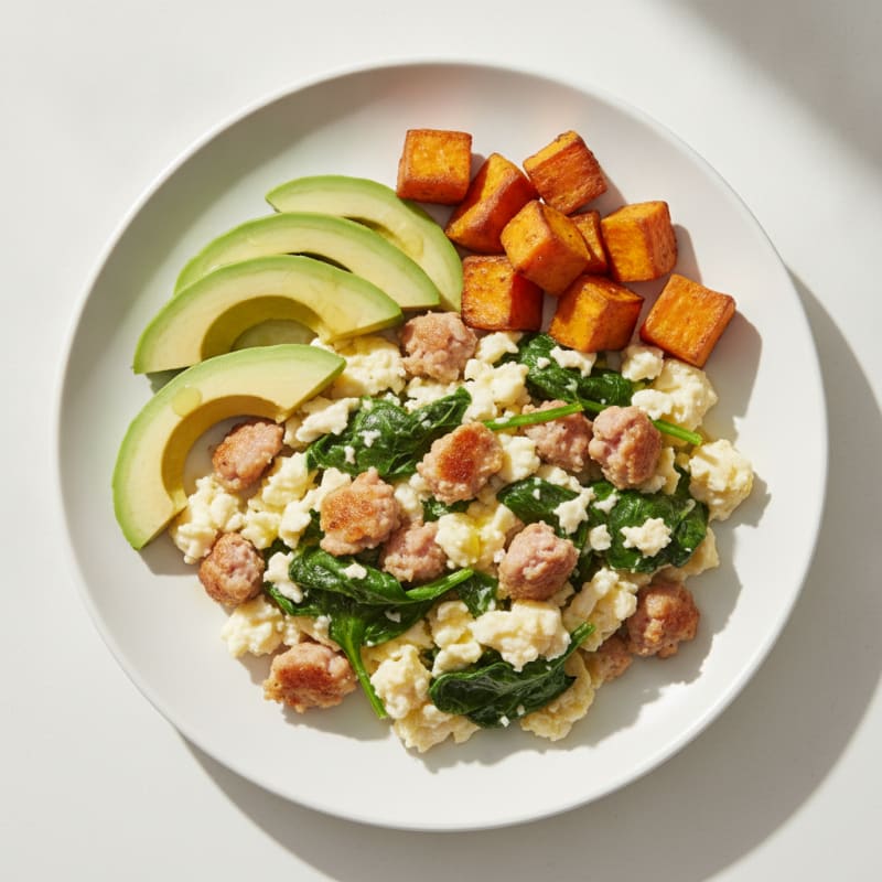 Scrambled Egg Whites with Turkey Sausage and Spinach