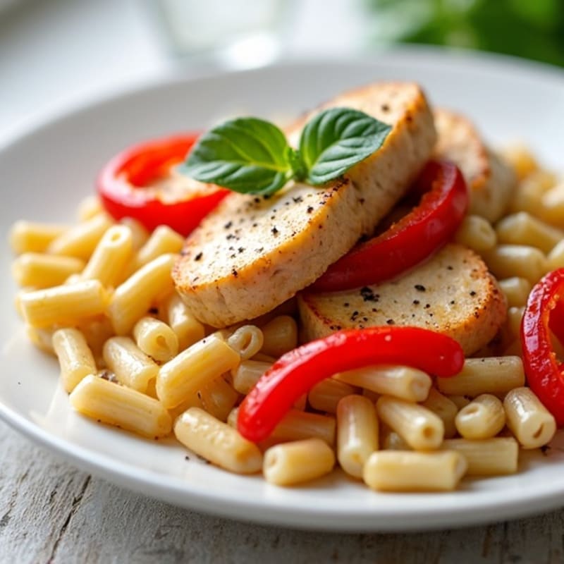 Spicy Bell Pepper Chicken with Creamy Whole Wheat Pasta
