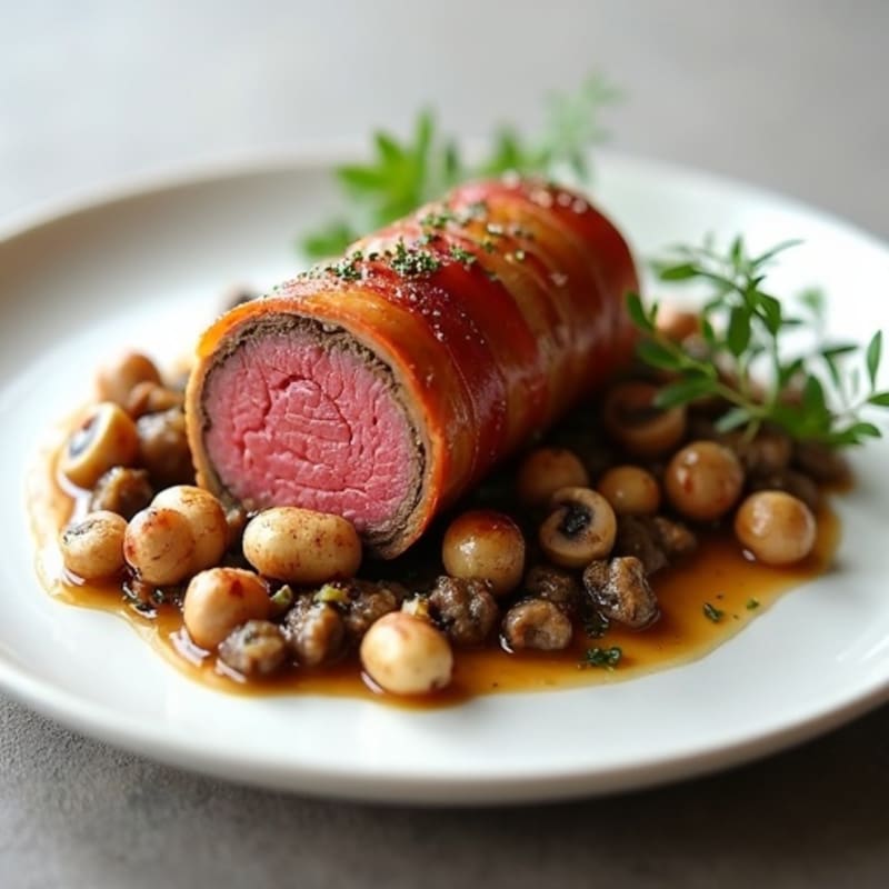 Prosciutto-Wrapped Beef Tenderloin with Savory Mushroom Duxelles