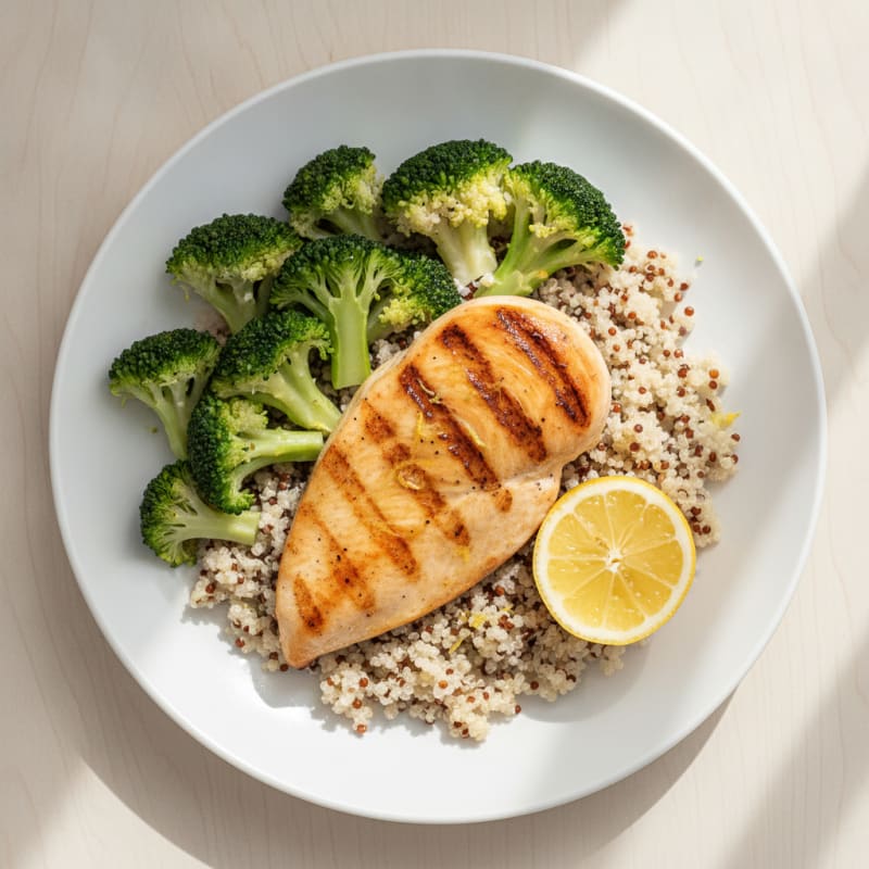 Grilled Chicken Breast with Quinoa and Steamed Broccoli