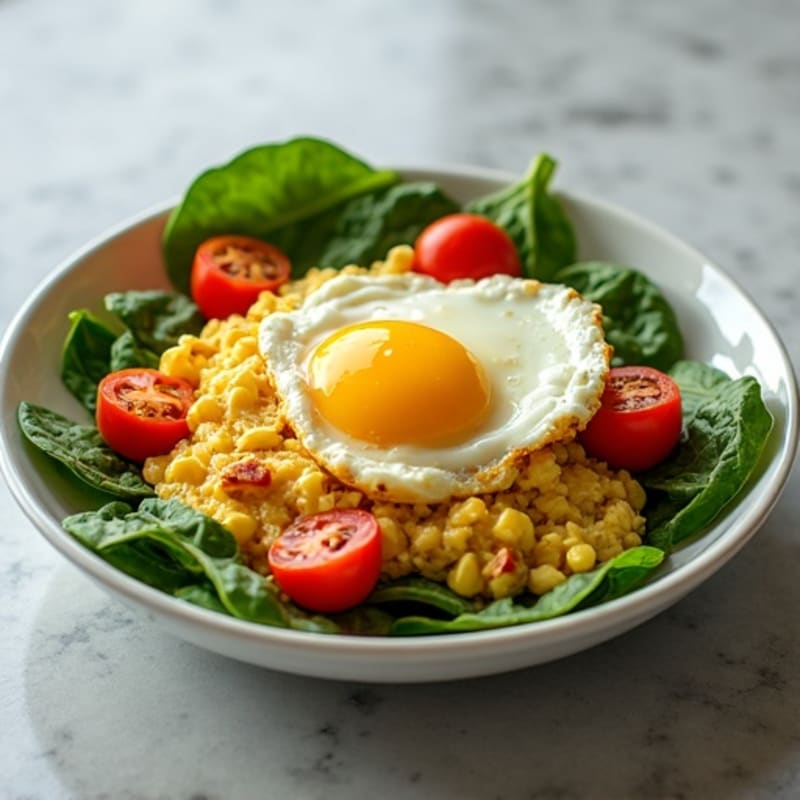 Cottage Cheese Egg Scramble with Spinach and Cherry Tomatoes