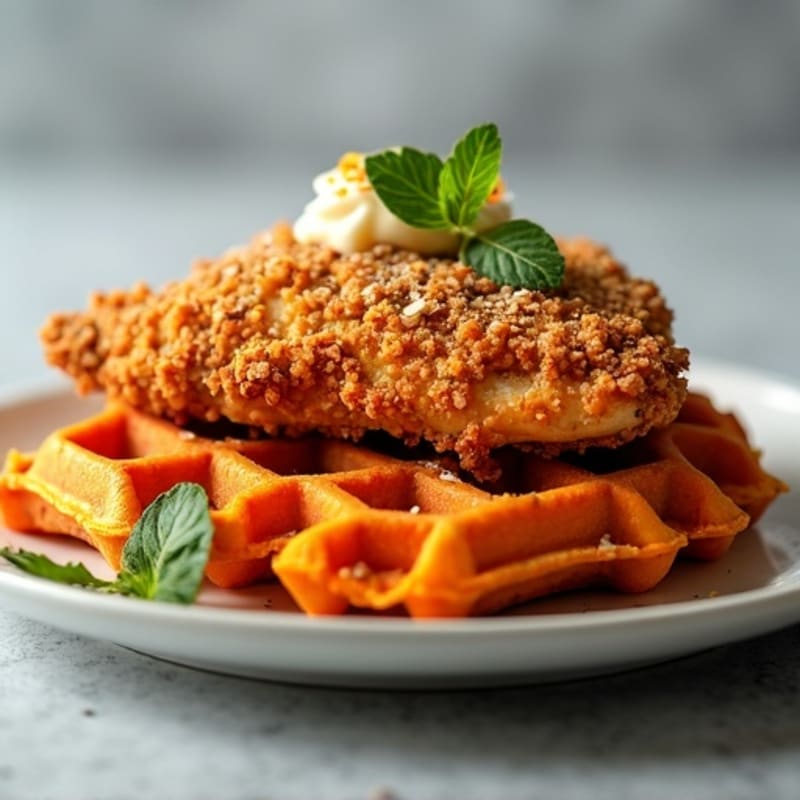 Crispy Almond-Crusted Chicken with Sweet Potato Waffles
