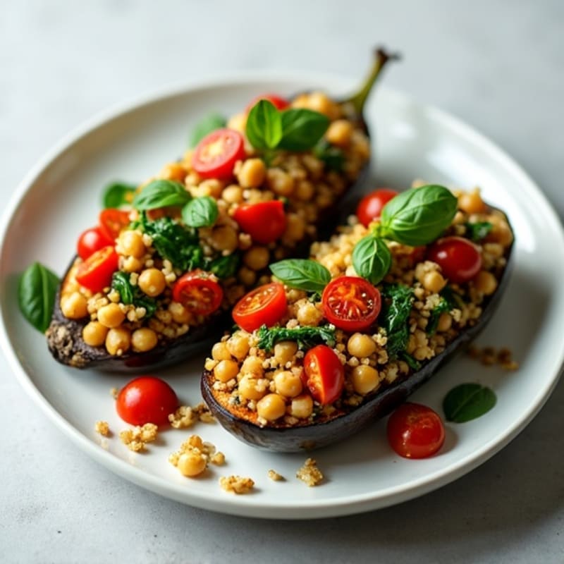 Herb-Roasted Quinoa Stuffed Eggplant Boats