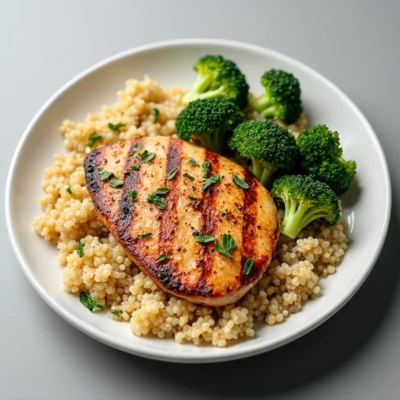 Grilled Chicken Breast with Quinoa and Roasted Broccoli