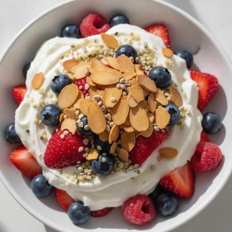 Greek Yogurt Parfait with Mixed Berries and Hemp Seeds