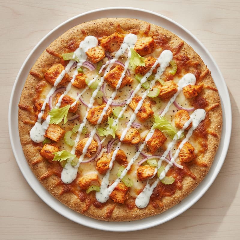 Buffalo Chicken Pizza with Ranch Drizzle