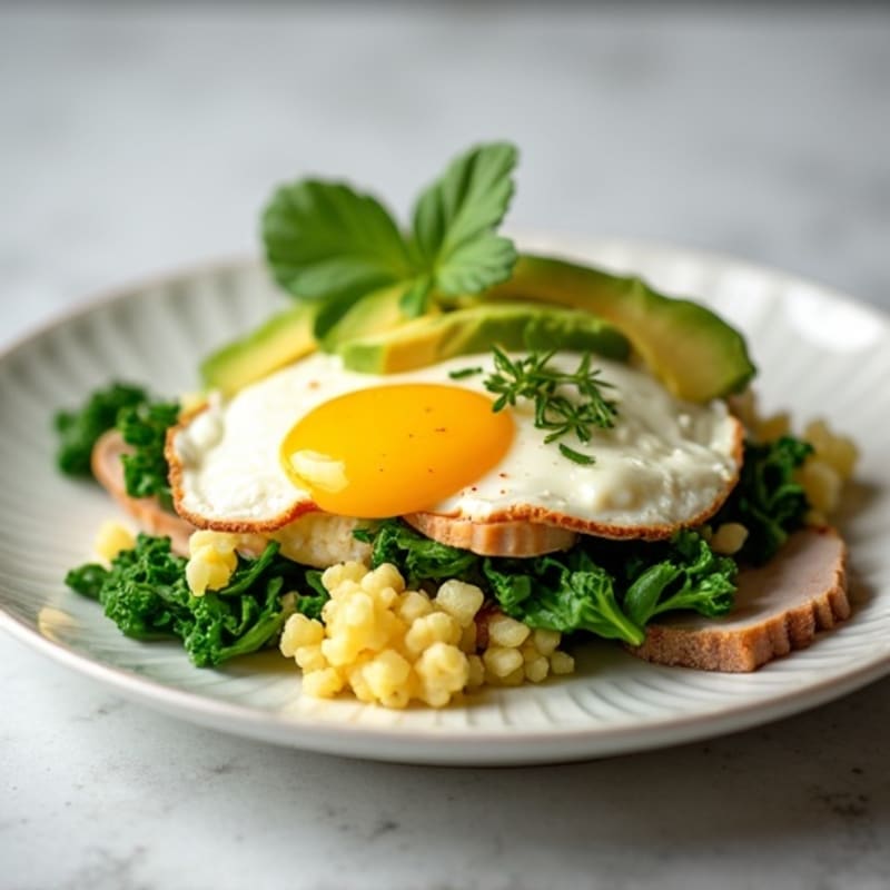 Egg White Spinach Scramble with Cottage Cheese and Sliced Turkey