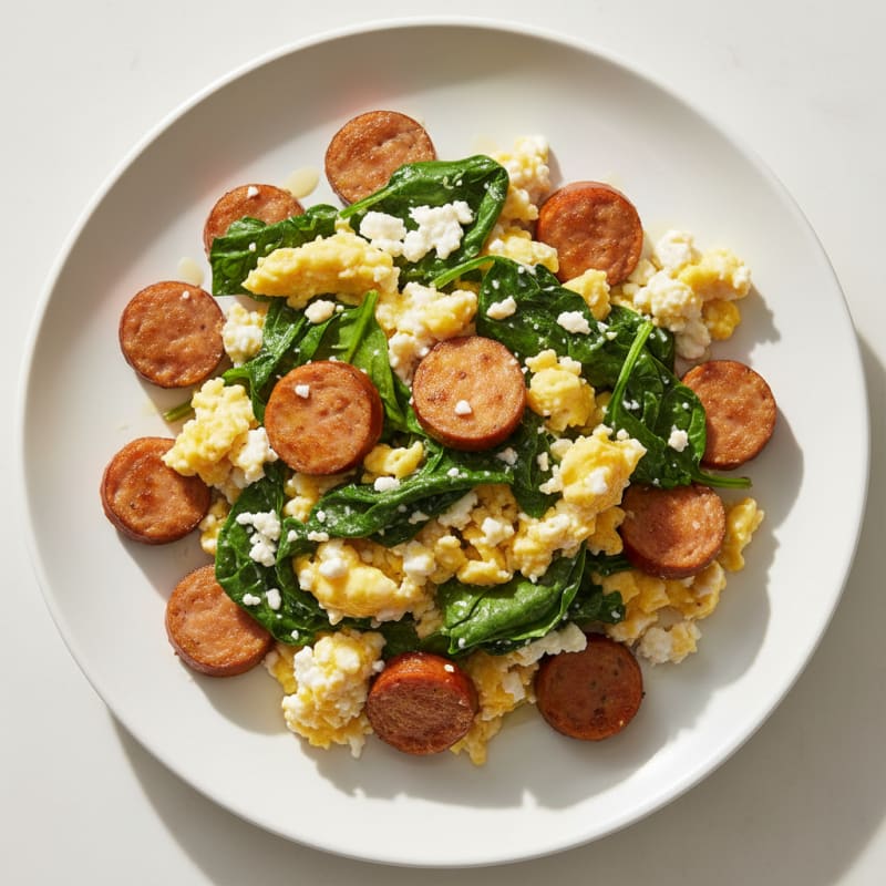 Cottage Cheese Scramble with Spinach and Turkey Sausage