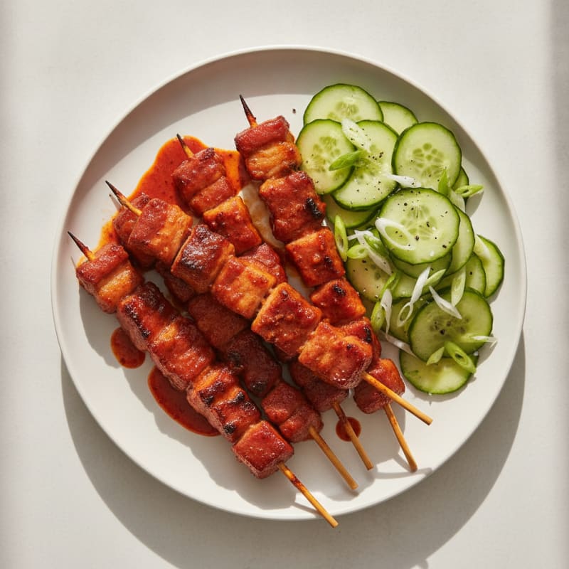 Spicy Gochujang Pork Belly Skewers