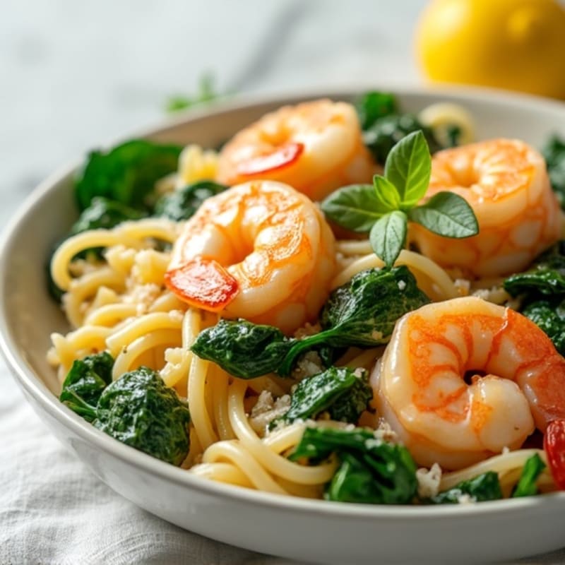 Creamy Lemon Garlic Shrimp Pasta with Fresh Spinach