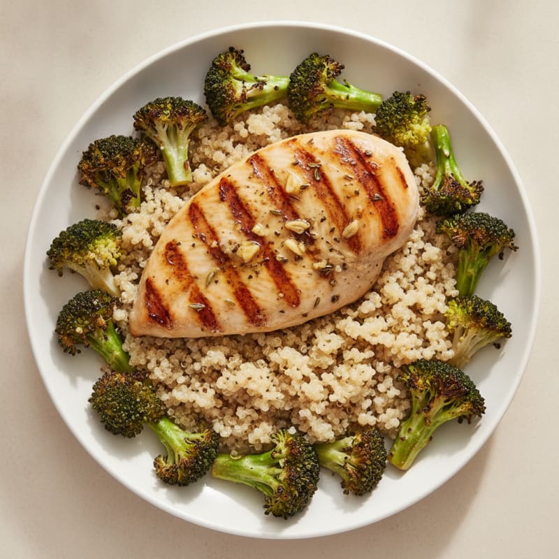 Grilled Chicken Breast with Roasted Broccoli and Quinoa
