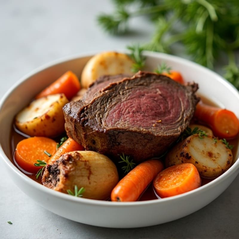 Tender Slow-Cooked Beef Pot Roast with Roasted Root Vegetables