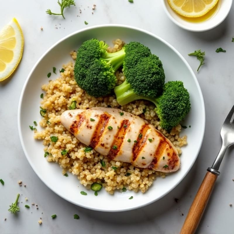 Grilled Chicken Breast with Quinoa and Roasted Broccoli