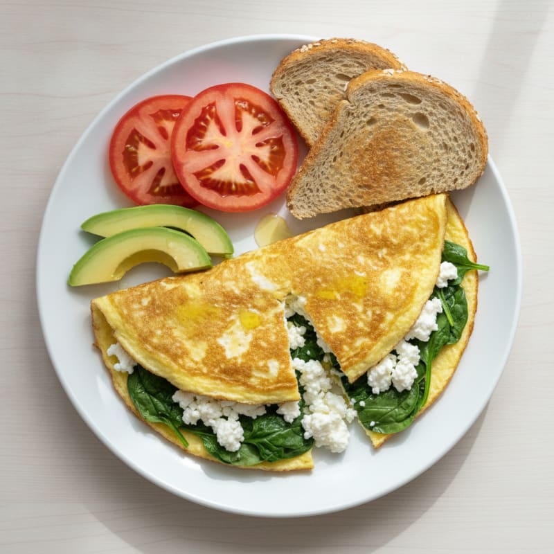 Egg White Spinach Omelette with Cottage Cheese and Fresh Tomatoes