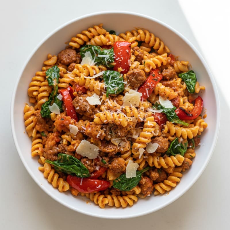 Smoky Chorizo and Roasted Red Pepper Pasta