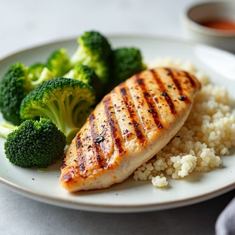Grilled Chicken Breast with Steamed Broccoli and Cauliflower Rice