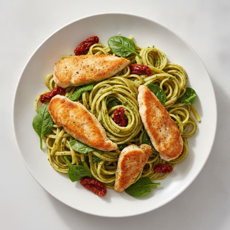 Pesto Chicken Linguine with Sun-Dried Tomatoes