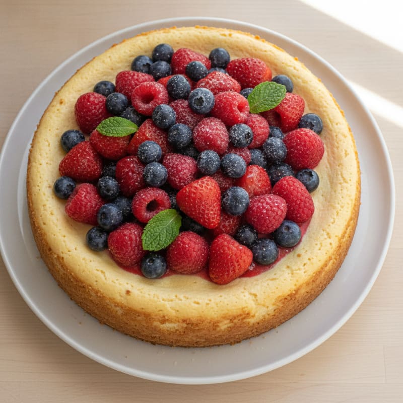 Greek Yogurt Protein Cheesecake with Mixed Berries