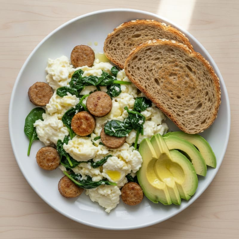 Egg White Scramble with Spinach and Turkey Sausage