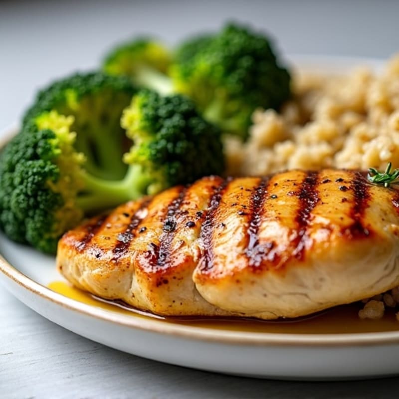 Grilled Chicken Breast with Quinoa and Roasted Broccoli