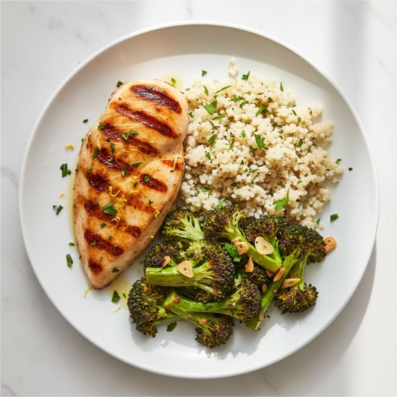 Grilled Chicken Breast with Quinoa and Roasted Broccoli