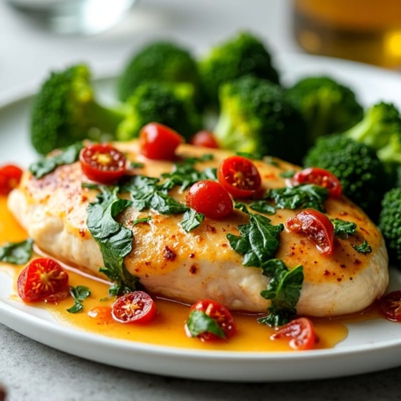 Creamy Tuscan Chicken with Roasted Broccoli
