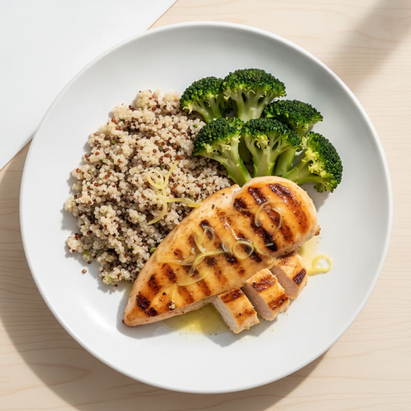 Grilled Chicken Breast with Quinoa and Steamed Broccoli
