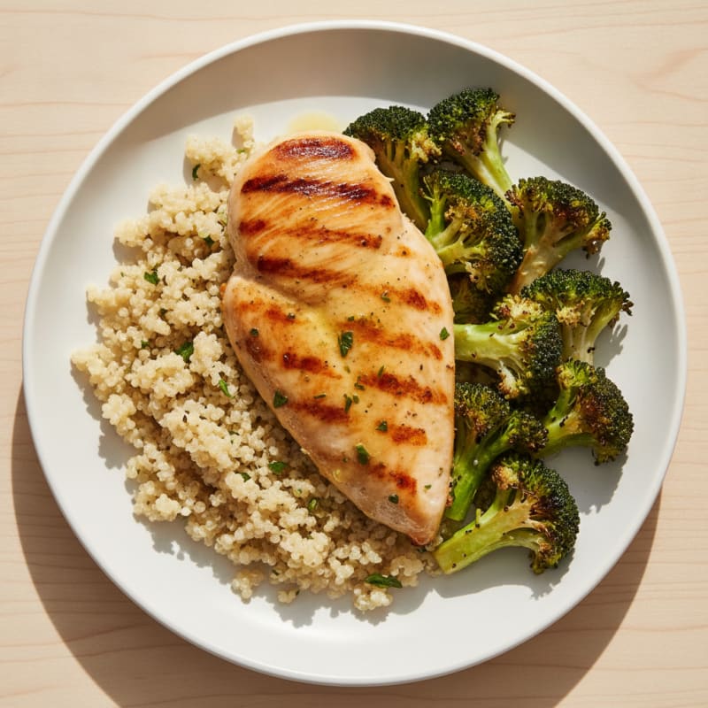 Grilled Chicken Breast with Quinoa and Roasted Broccoli