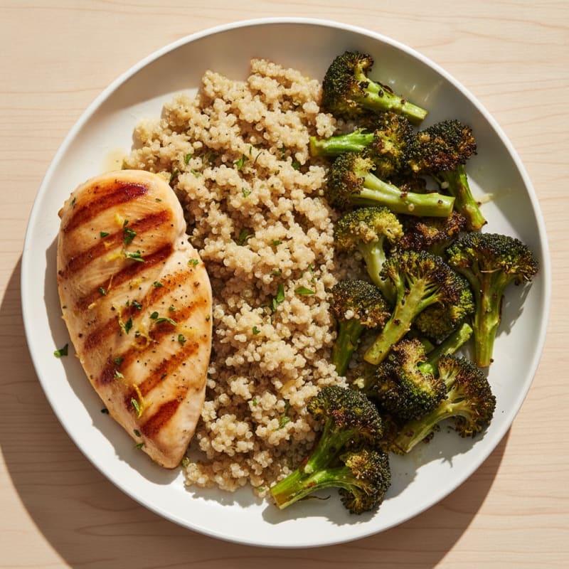 Grilled Chicken Breast with Roasted Broccoli and Quinoa