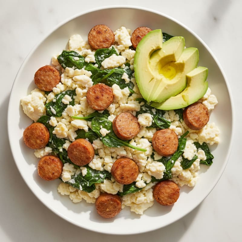 Egg White and Spinach Scramble with Turkey Sausage