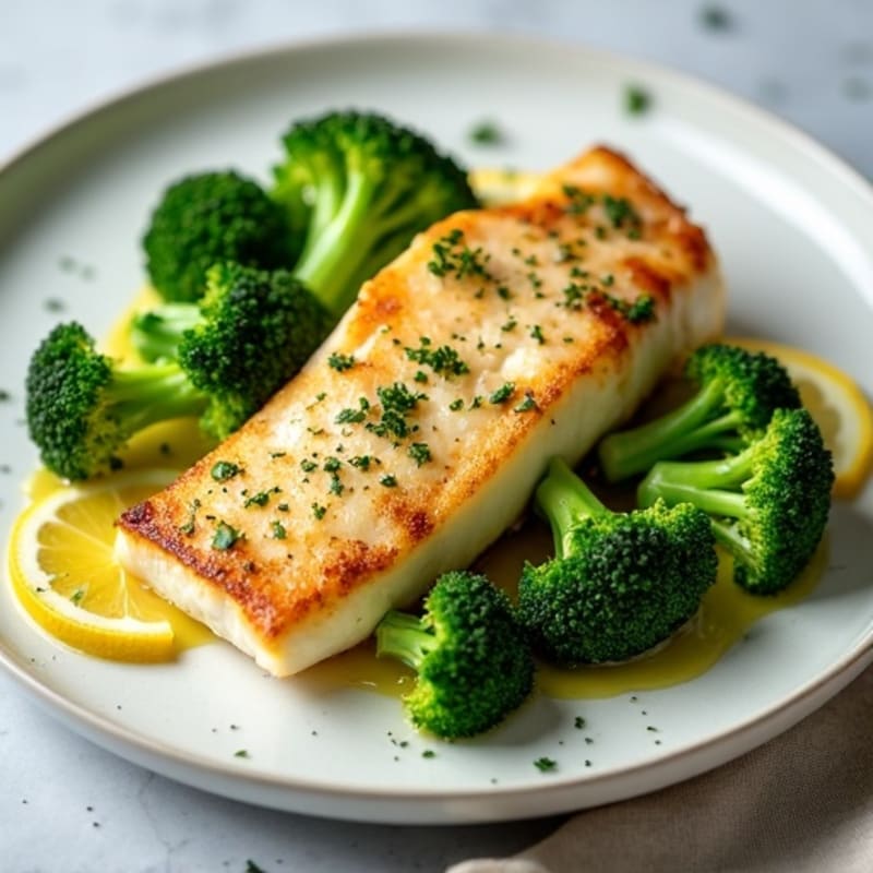 Seared Cod with Steamed Broccoli and Lemon