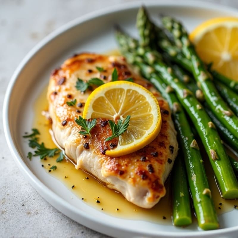 Lemon Garlic Pan-Seared Chicken with Roasted Asparagus
