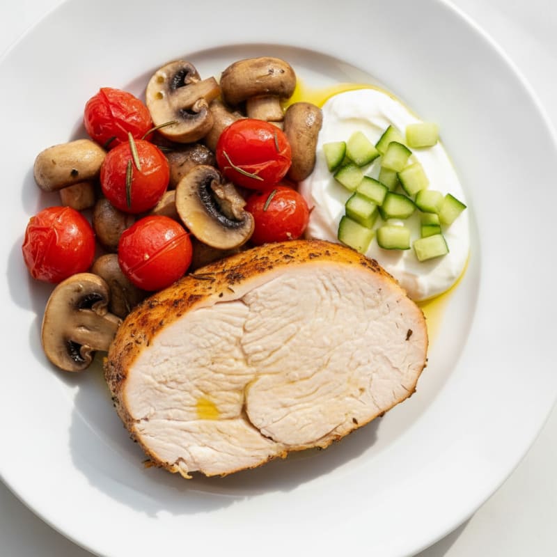 Herb-Roasted Turkey Breast with Sautéed Mushrooms and Tomato