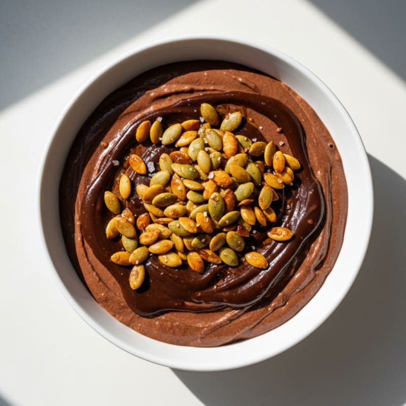 Silky Chocolate Protein Pudding with Toasted Pumpkin Seeds