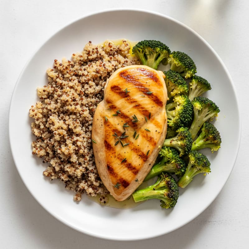 Grilled Chicken Breast with Quinoa and Steamed Broccoli