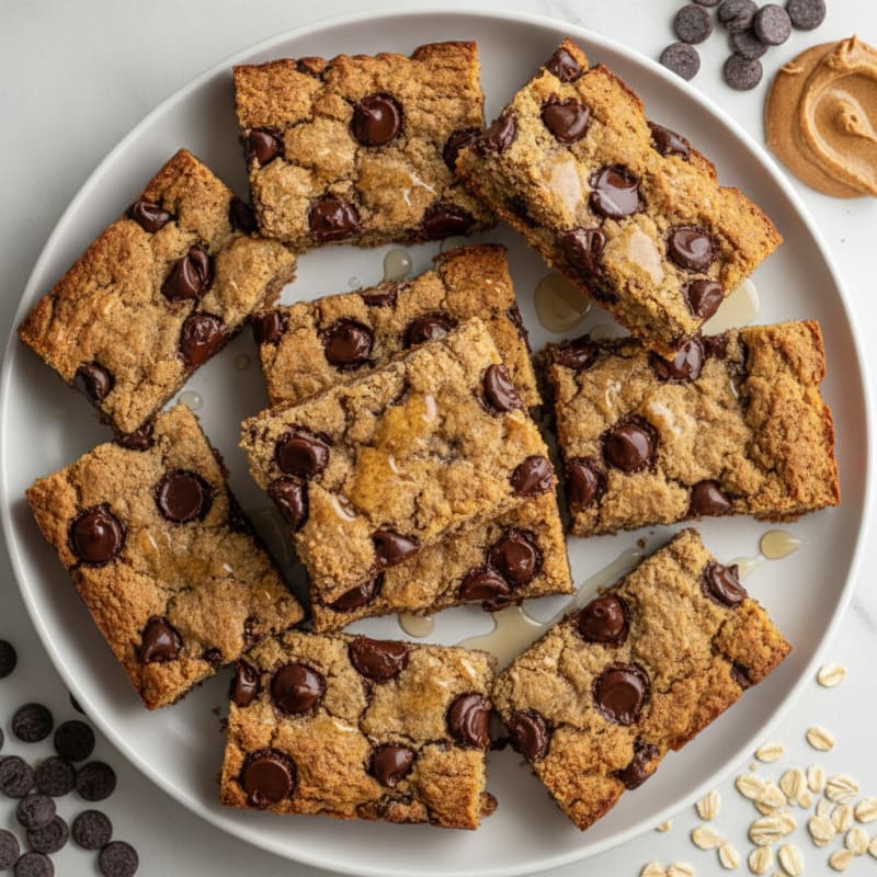 Chewy Protein Cookie Bars with Dark Chocolate Chips
