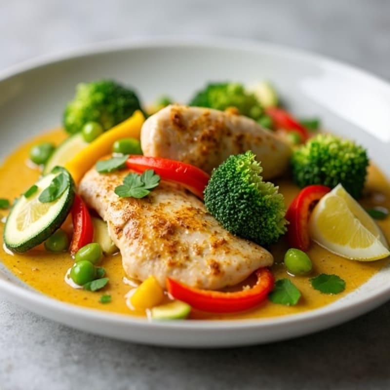 Creamy Thai Green Curry Chicken and Fresh Vegetables