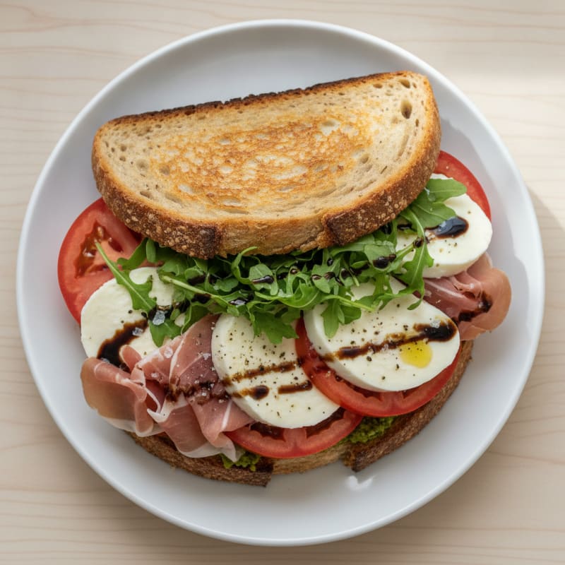 Prosciutto, Mozzarella, and Tomato Sandwich