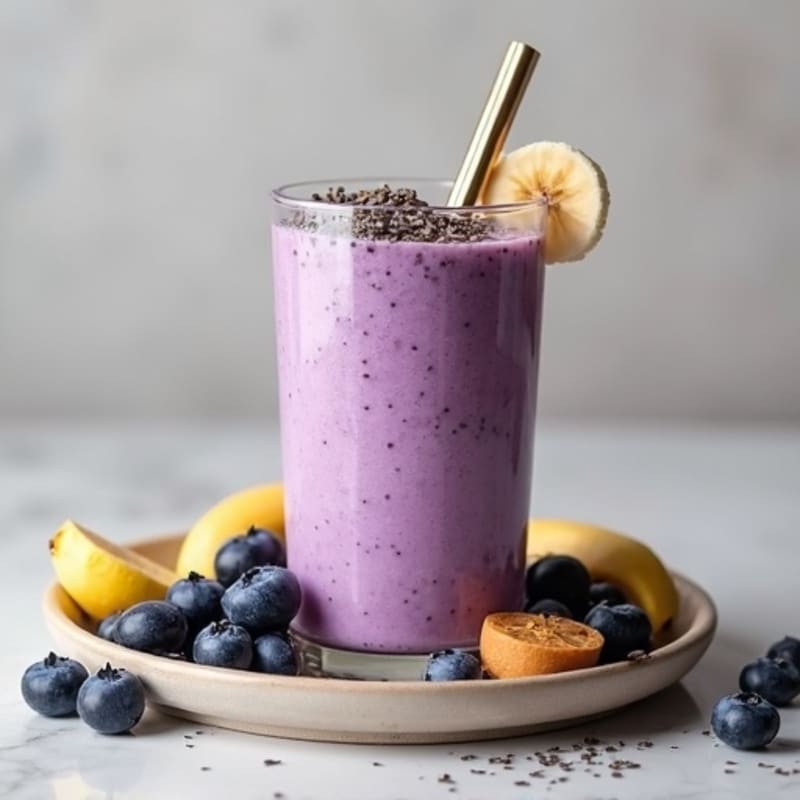 Creamy Blueberry Banana Greek Yogurt Smoothie with Peanut Butter and Chia
