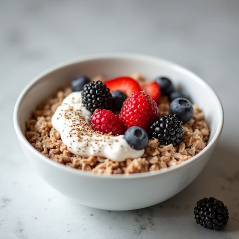 Hearty Protein Oatmeal with Mixed Berries and Crunchy Seeds