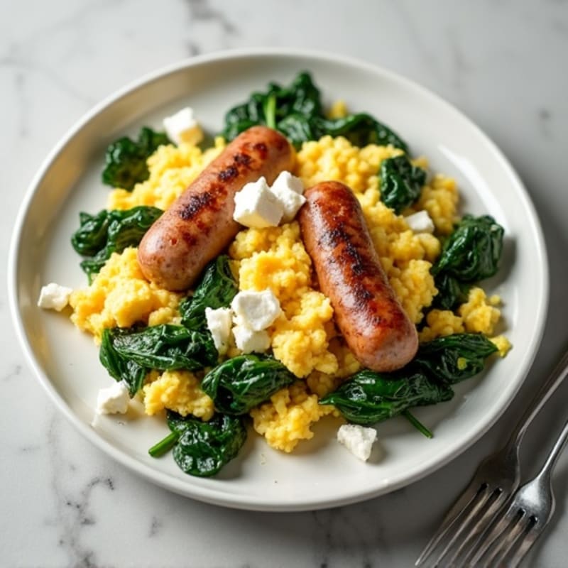 Egg White and Turkey Sausage Scramble with Sautéed Spinach
