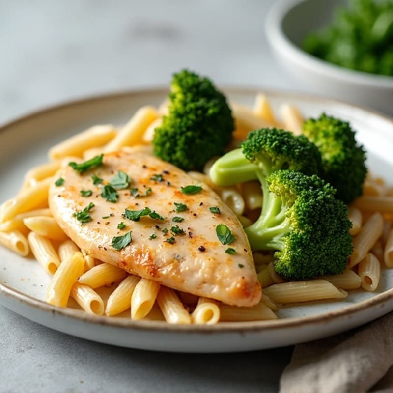 Lemon Herb Chicken with Whole Wheat Pasta and Roasted Broccoli