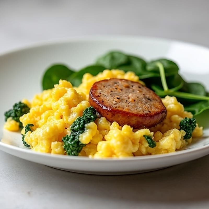 Egg White Scramble with Turkey Sausage and Spinach